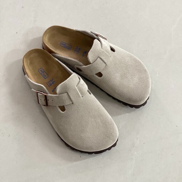New Birkenstock Boston Ladies taupe suede clogs slipper - Picture 1 of 6